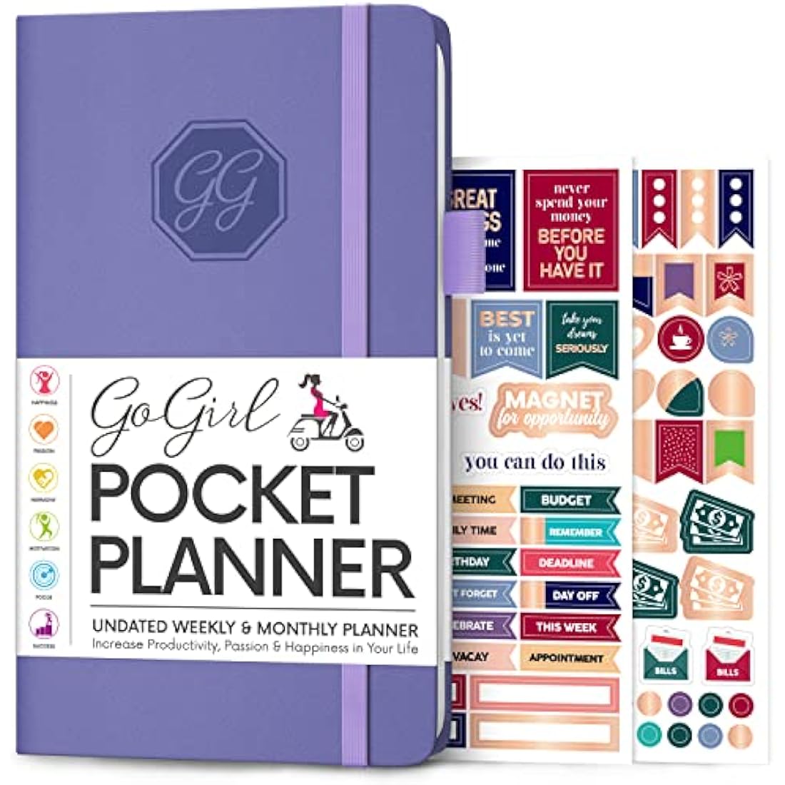 GoGirl Planner and Organizer for Women – Pocket Weekly Planner, Goals Journal & Agenda for Time Management & Productivity. Undated (Lavender)
