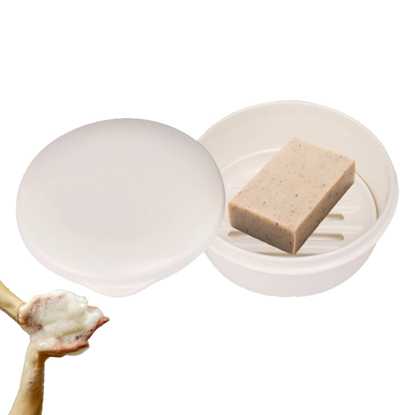 Soap Dish with Lid Drainage,Travel Soap Case Soapholder, Bar Travel Soapbox Container Holder Round 3.8x1.8inch Self Draining Portable Soaptray for