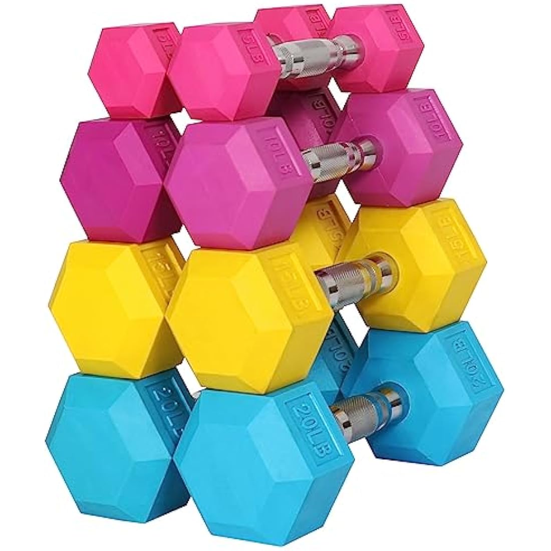 Signature Fitness Coloured Rubber Coated Hex Dumbbell Set