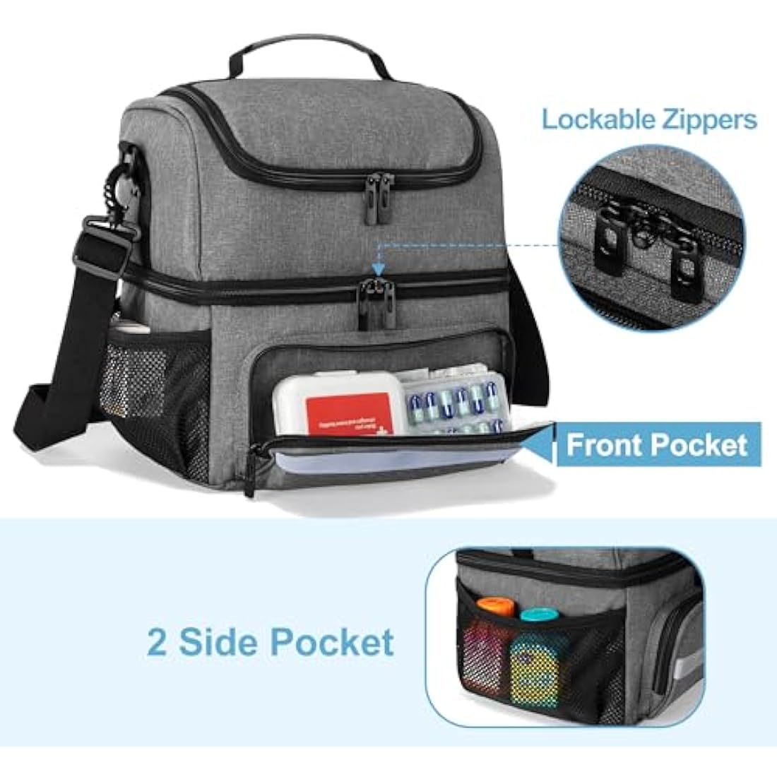 CURMIO Double Layer Medicine Storage Bag Empty, Family First Aid Organiser for Emergency Medical Kits, Portable Medicine Supplies Bag for Home and Travel, Grey