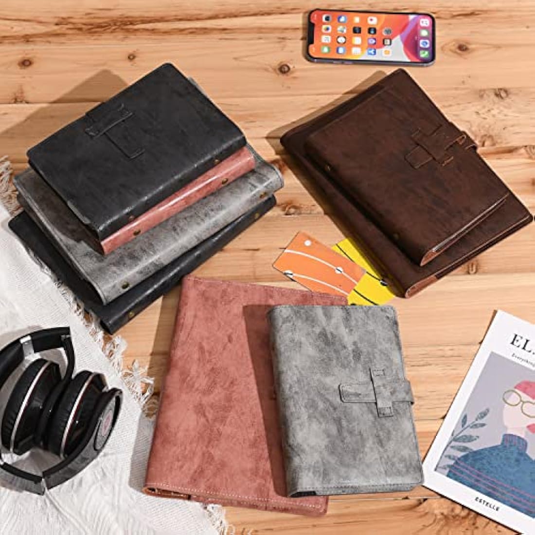 Wonderpool Leather Diary 6 Ring Binder Folder Organiser with Dotted Paper Refillable Writing Notebook & Multi Pockets Cover for Business Study Travel (A6, Coffee)