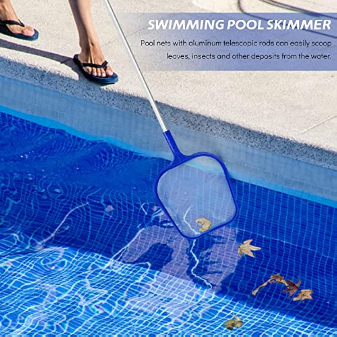 Jsdoin Swimming Pool Skimmer Net, Adjustable 5 Connecting 48Inch Aluminium Telescopic Pole, Pond Nets for Cleaning, Fine Mesh Leaf Skimmer Netting for Garden Pond Hot Tub Net, Blue