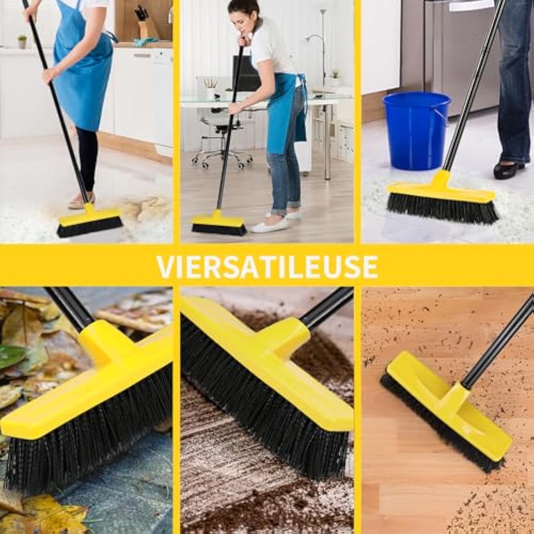 Yard Brush Heavy Duty Outdoor Concrete Broom Telescopic Long Handle with Stiff Bristles for Cleaning Scrubbing Deck Driveway Yard Patio Wood Stone Tile Garden Warehouse Leaves Lawn