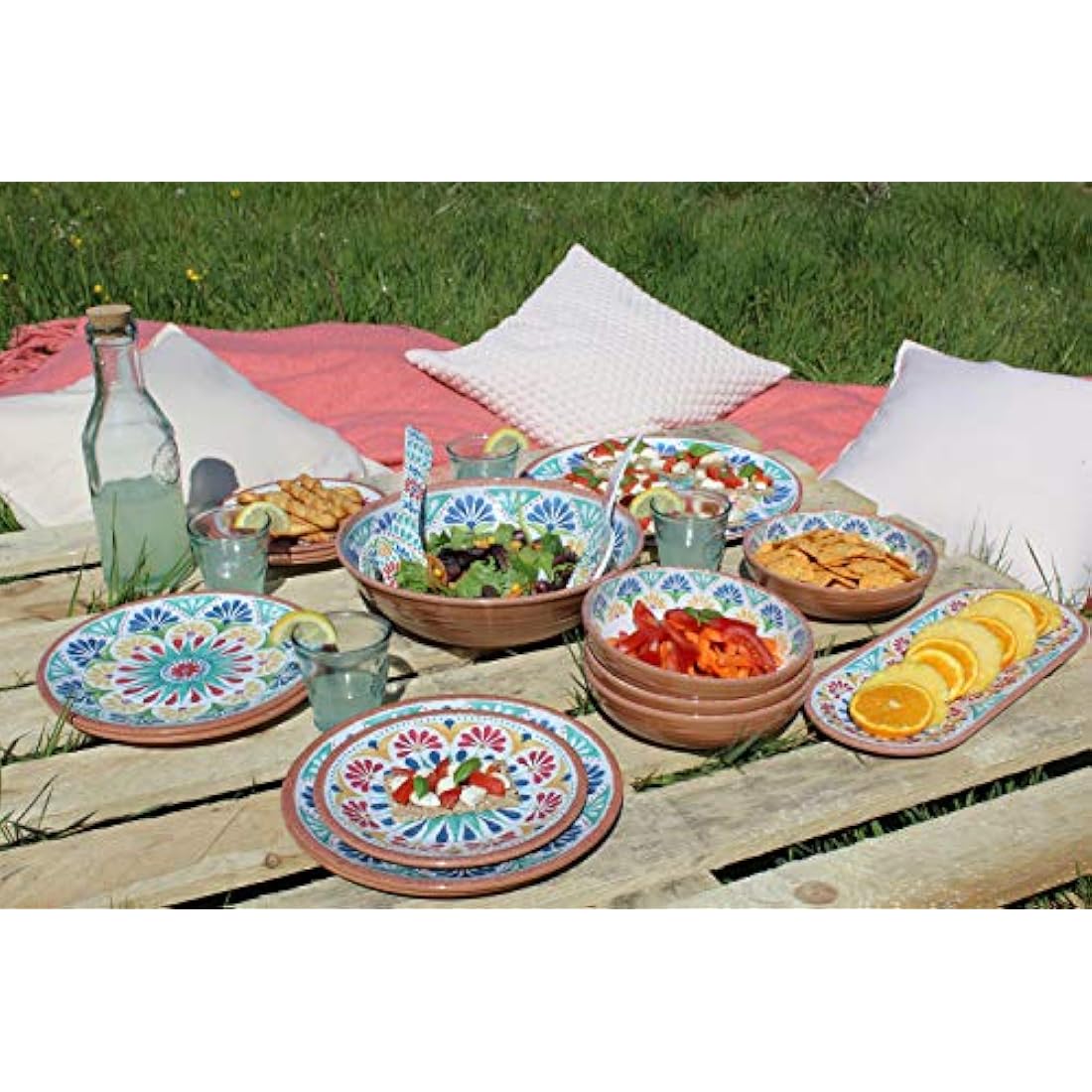 Auntie Morags Purely Home Rio Medallion 20cm Melamine/Plastic Low Cereal/Pasta/Dessert Bowls - Set of 4 Bowls
