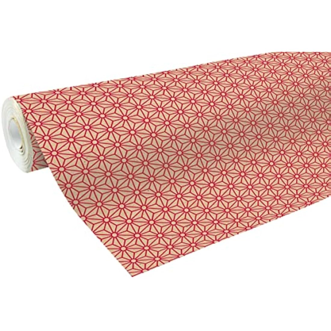 Clairefontaine - Ref 223802C - Recycled Kraft Long Roll Wrapping Paper (Single Roll) - 70cm Width x 50m Length, 70gsm Recycled Kraft Paper - Red Geometric Design