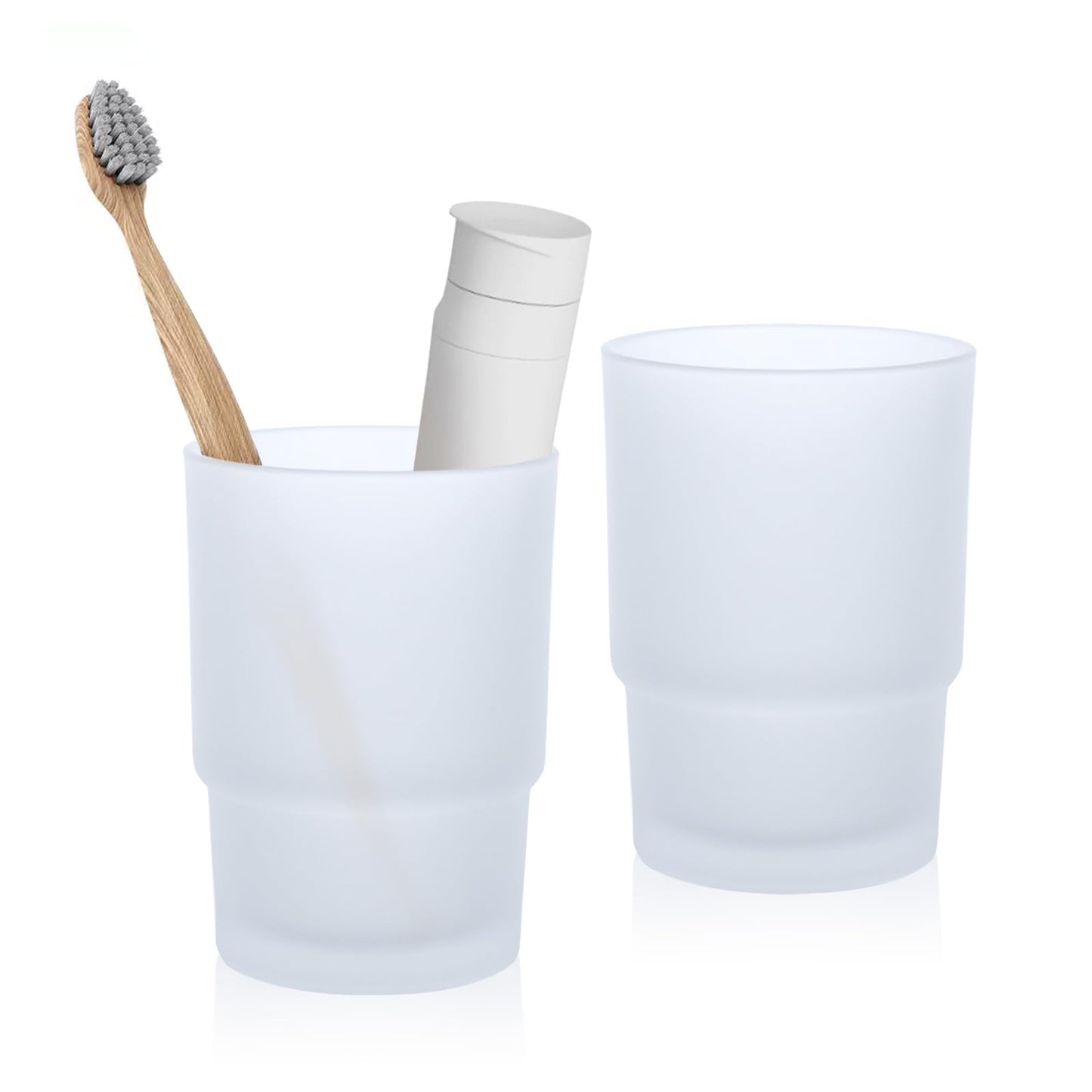 Glass Toothbrush Holders for Bathroom, 2 Pcs Replacement for Wall Mounted Toothbrush Holder | 225ml, Thick Frosted Glass Tumbler for Toothpaste