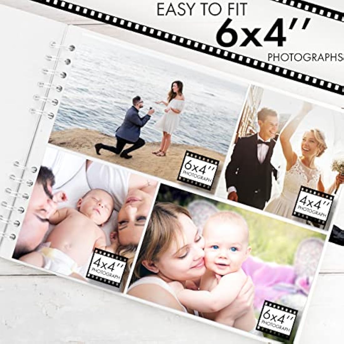 Bstorify Square Scrapbook Photo Albums 50 Pages (28 x 22 cm) White Thick Paper, Hardcover, Metal Corners, Ribbon Closure - Ideal for Your Scrapbooking Albums, Art & Craft Projects (White, 28 x 22 Cm)