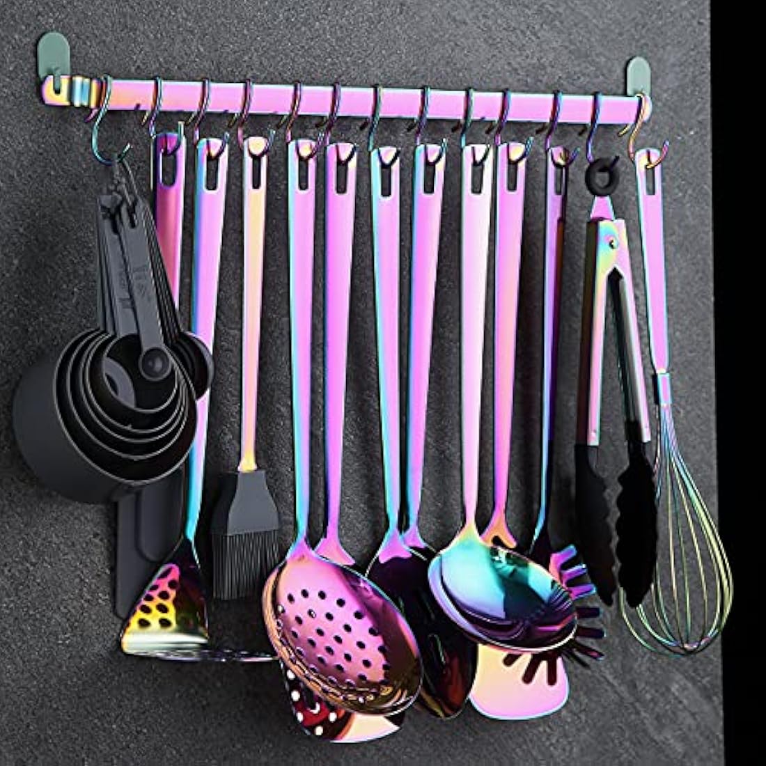 Rainbow Cooking Utensils Set,Kyraton Stainless Steel 37 Pieces Kitchen Utensils Set with Titanium Colorful Plating,Kitchen Gadgets Cookware, Kitchen Tool Set with Utensil Holder, Dishwasher Safe