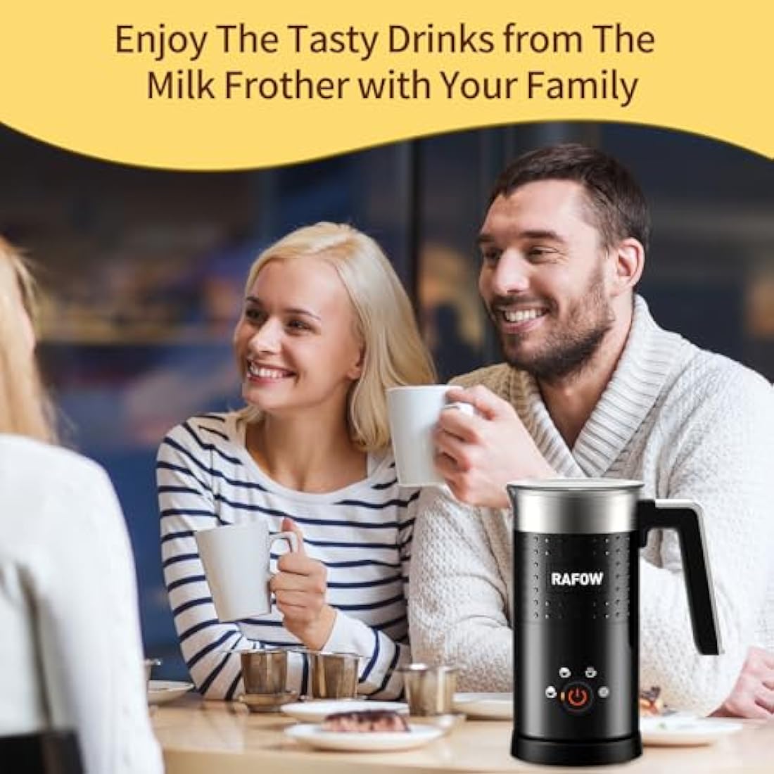 Milk Frother Electric 4 in 1 - Automatic Milk Frothers 300ml Large Capacity Milk Steamer Silent Operation Milk Heater and Warmer Hot & Cold Milk Foamer Maker for Latte Coffee Chocolate