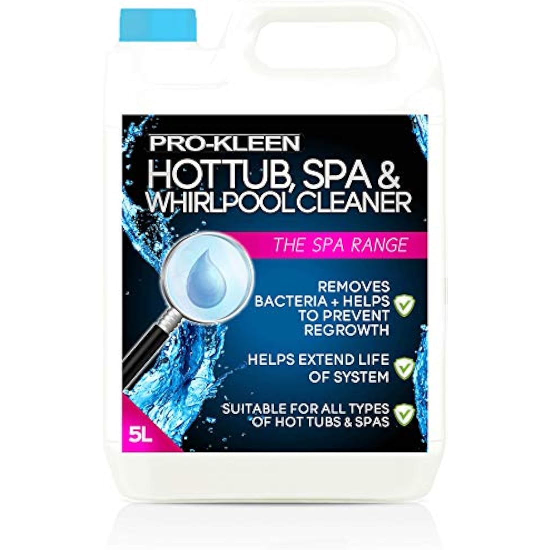 Pro-Kleen Whirlpool Bath and Hot Tub Internal Pipe System Flush Cleaner (5L) - Provides a Deep, Hygienic Clean to Remove Limescale, Soap, Oil, Grease & Unpleasant Smells, Blue