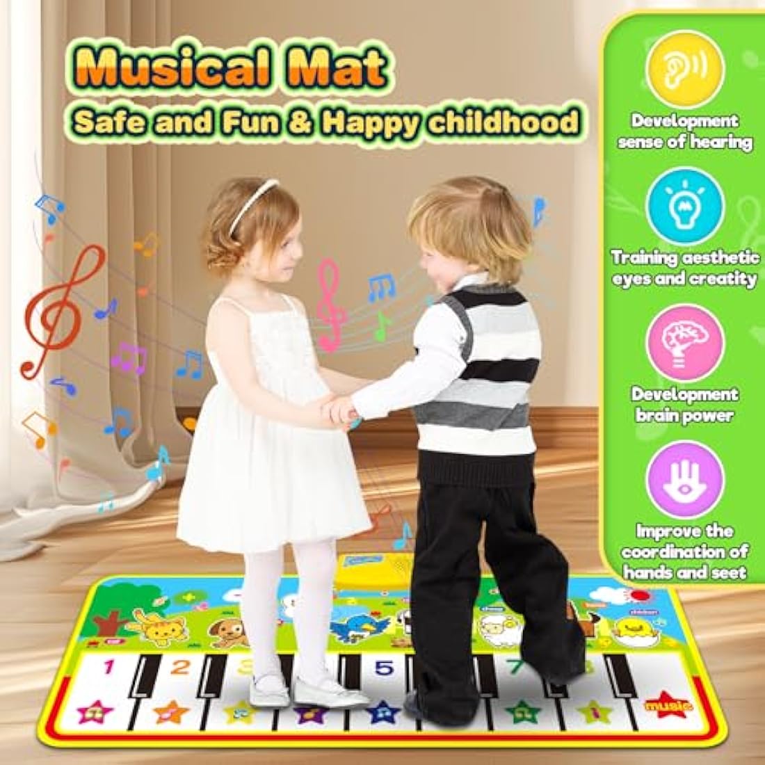 m zimoon Piano Mat, Kids Large Music Mat Children’s Touch Play Musical Carpet Piano Floor Mat Dance Mat Gifts Toys for 2 3 4 5 6 7 8 Years Old Kids Boys Girls Toddlers(135 × 58 cm)