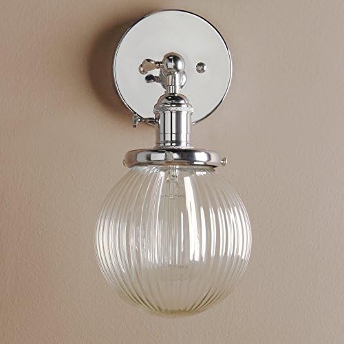 PathsOn 15cm Industrial Modern Vintage Retro Wall Lights, Loft Bar Kitchen Sconce Lights Lamp Fixture with Ribbed Globe Clear Glass Light Shade (Chrome)