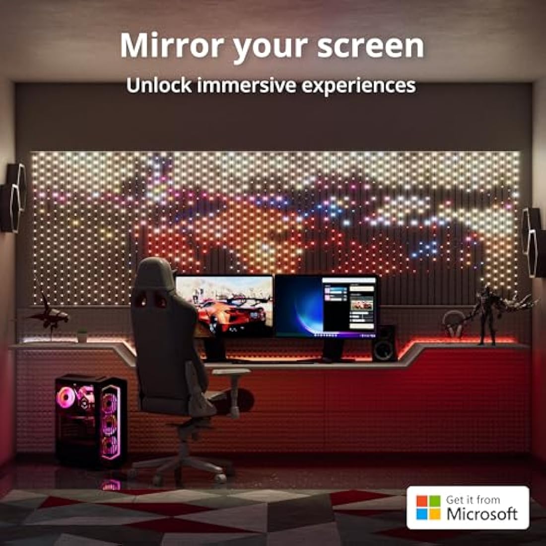 Twinkly Matrix 500 LED RGB, High Density LED Curtain, Smart Multicolor Gaming RGB Lights, Razer Chroma, Omen, Alexa, Google Home Compatible, Gaming Lights, App Control, Transparent Wire, 0.5m x 2.4m