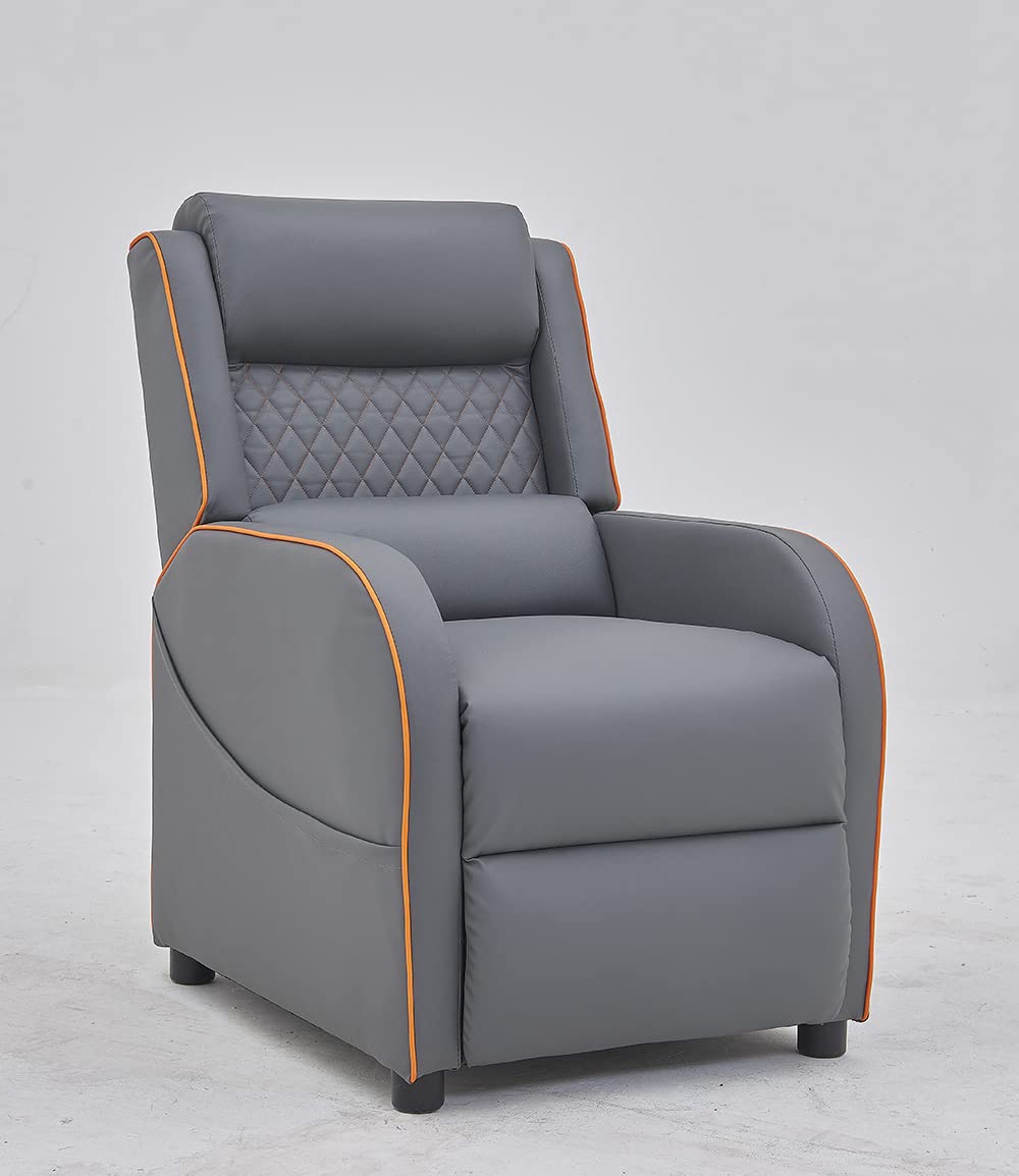 Home Detail Nova Recliner Gaming Chair, Grey With Orange Trim