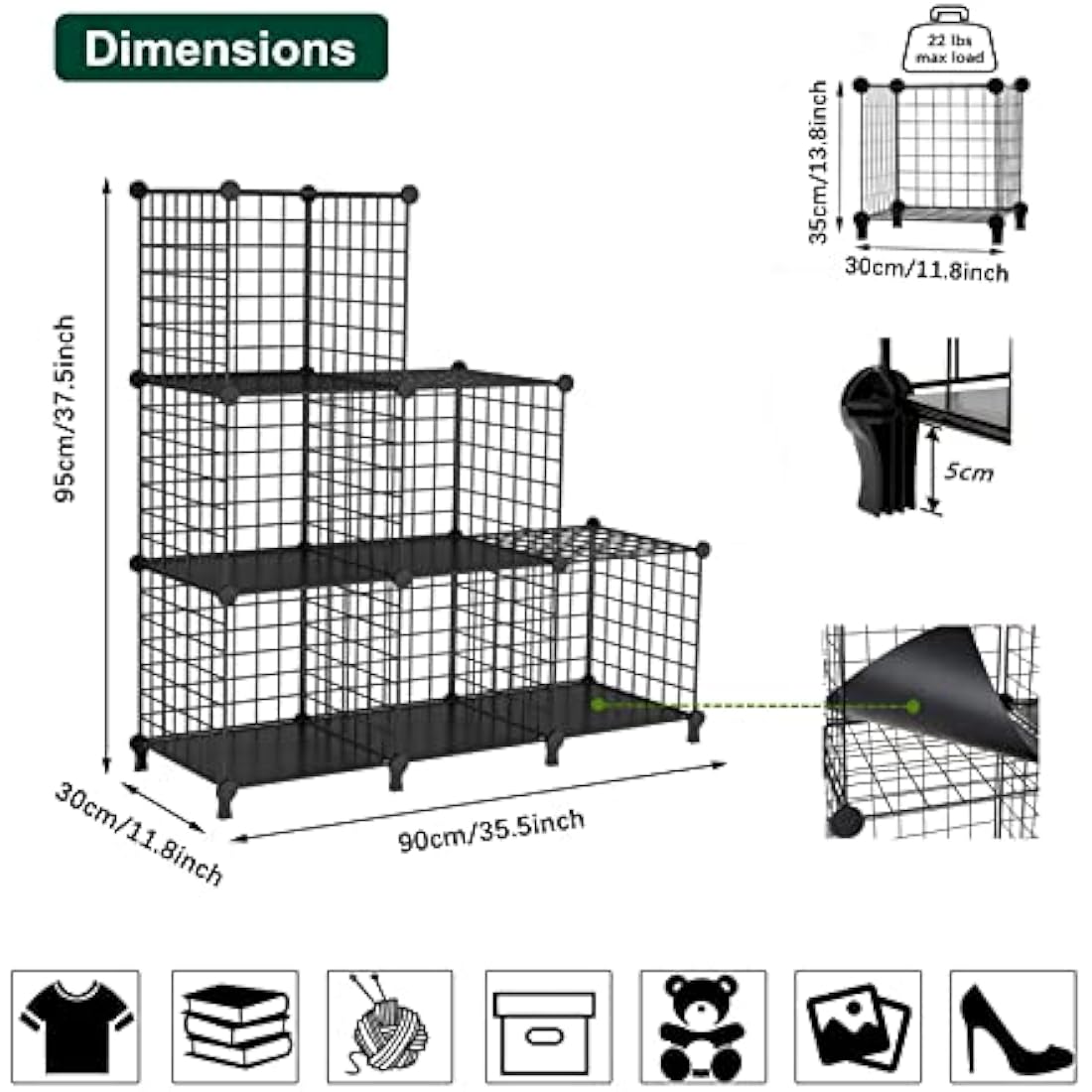 AWTATOS Cube Storage Unit, 6 Cube Wire Storage Shelves, Multifunctional DIY bookcases and Shelving Units Perfect for Office/Livingroom/kitchen/Bathroom, Black USCIH06BE