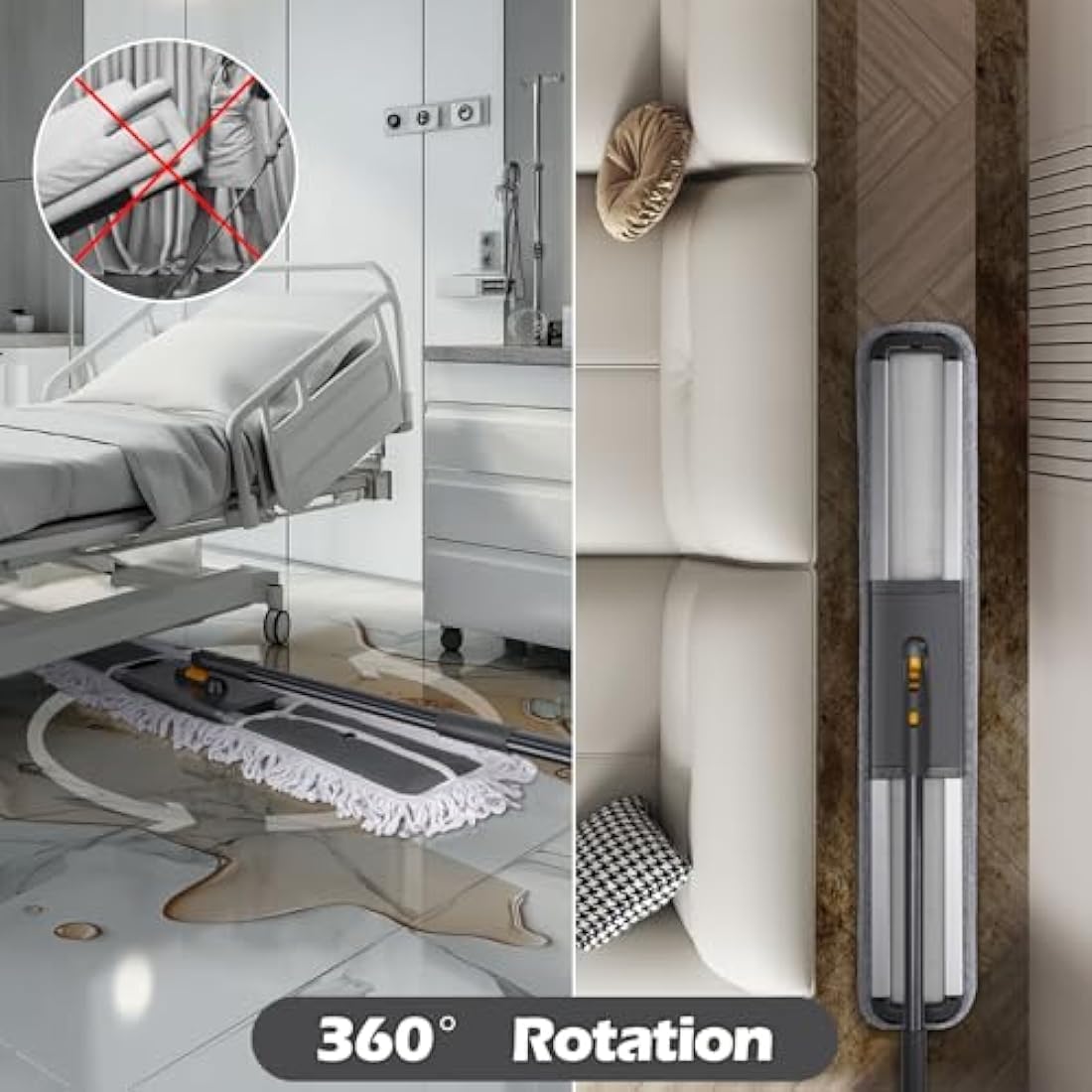 MASTERTOP Heavy Duty Industrial Mop, 90cm Wide Large Commercial Flat Mop with 155cm Telescopic Handle, Dust Sweeper Mops with 3 Reusable Pads, Professional Floor Mops for Warehouse, Office, Hotel