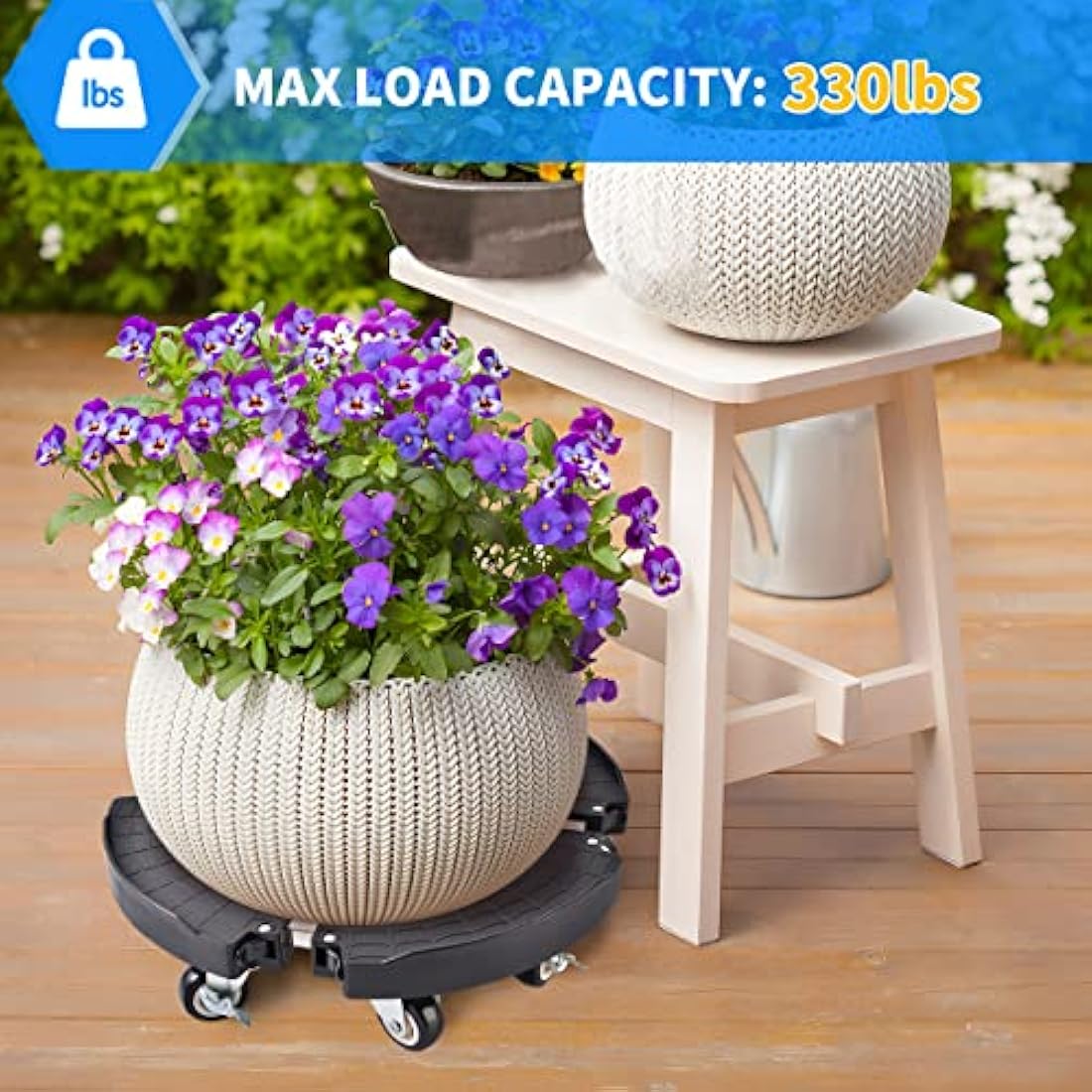 TreeGun Plant Caddy with Wheels with 8 Lockable Casters, Rolling Plant Stand Adjustable 38-58CM, Plant Stand with Wheels 200KG Capacity for Outdoor Indoor Large Plant/Flower Pot