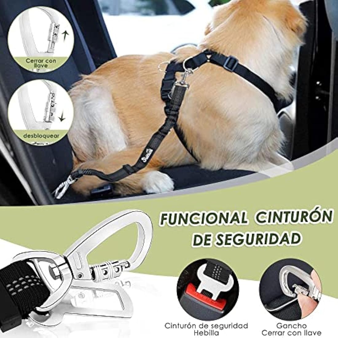 SlowTon Dog Car Harness Seatbelt Set, Pet Vest Harness with Safety Seat Belt for Trip and Daily Use Adjustable Elastic Strap and Multifunction Breathable Fabric Vest in Vehicle for Dogs