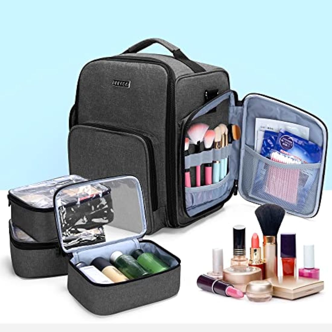 BAFASO Nail Polish Organiser Holds 72 Bottles (15ml - 0.5 fl.oz), Large Nail Polish Case with 3 Removable Pouches and Multiple Storage Sections (Bag Only), Black (Patented)