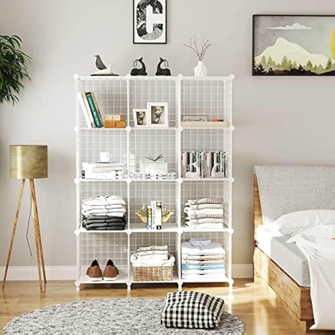 AWTATOS Cube Storage Unit, 12 Cube Wire Storage Shelves, Multifunctional DIY bookcases and Shelving Units Perfect for Office/Livingroom/kitchen/Bathroom, White USCIH12WE