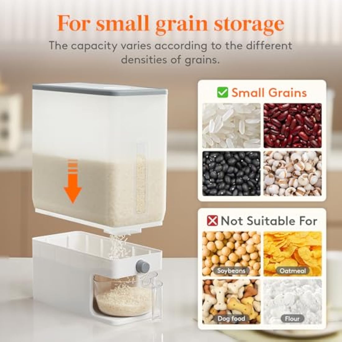 Lifewit Rice Container 25.4 Lb(11.3kg), Rice Dispenser with Visible Barrel, Rice Storage Container, Airtight Moisture Proof Rice Bucket, Grain Soybean for Kitchen Pantry Countertop Organization