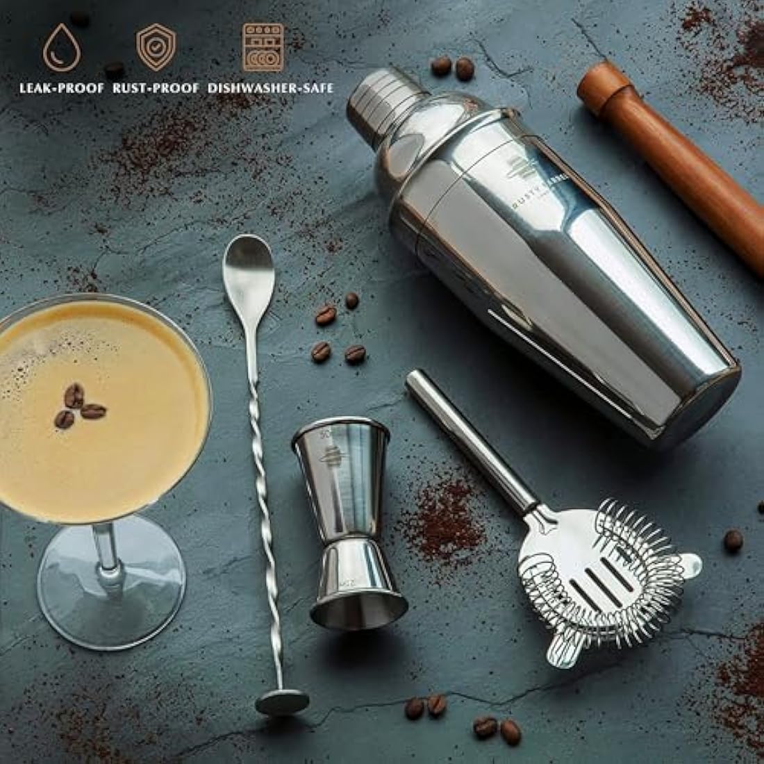 Rusty Barrel Cocktail Making Kit - Beautifully Presented Cocktail Shaker Set - Premium Cocktail Set with Cocktail Shaker and Bar Accessories for Home Pub - Cocktail Gift Set in a Beautiful Gift Box