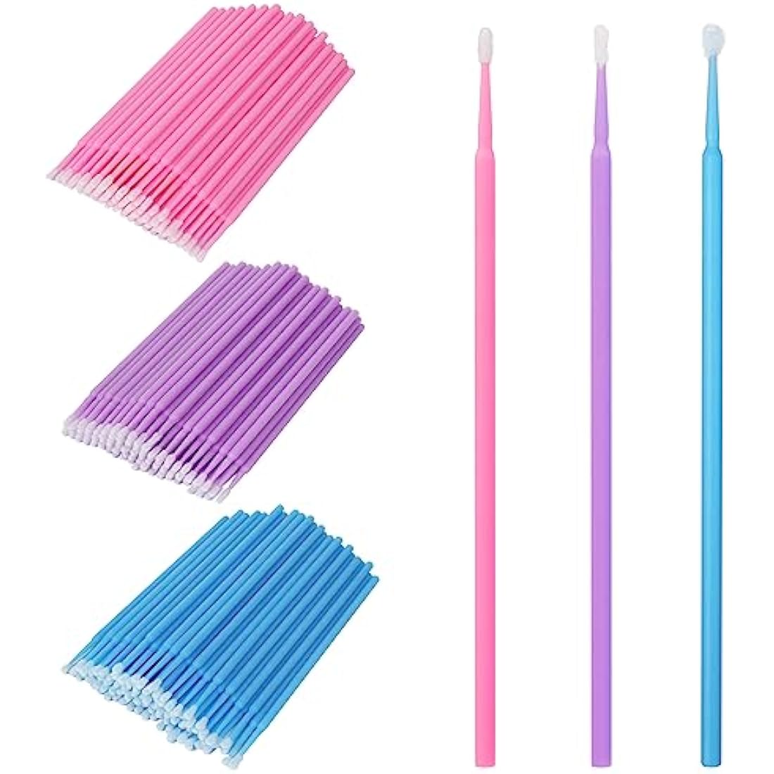 Shintop 300pcs Micro Applicator Brushes, Disposable Eyelash Extension Brushes for Makeup, Oral and Dental (Purple+Blue+Pink)