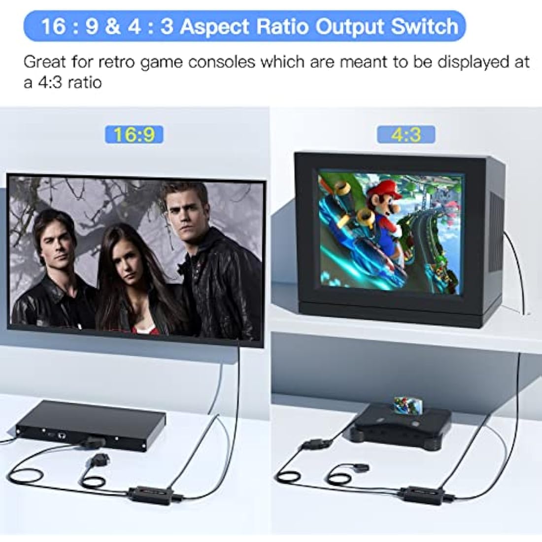 Kirolle Scart to HDMI Converter with Adapter + Cables, Supports 4:3 and 16:9 HDMI Output Switch for N64/Wii/PS2/Xbox/Sky/DVD/STB