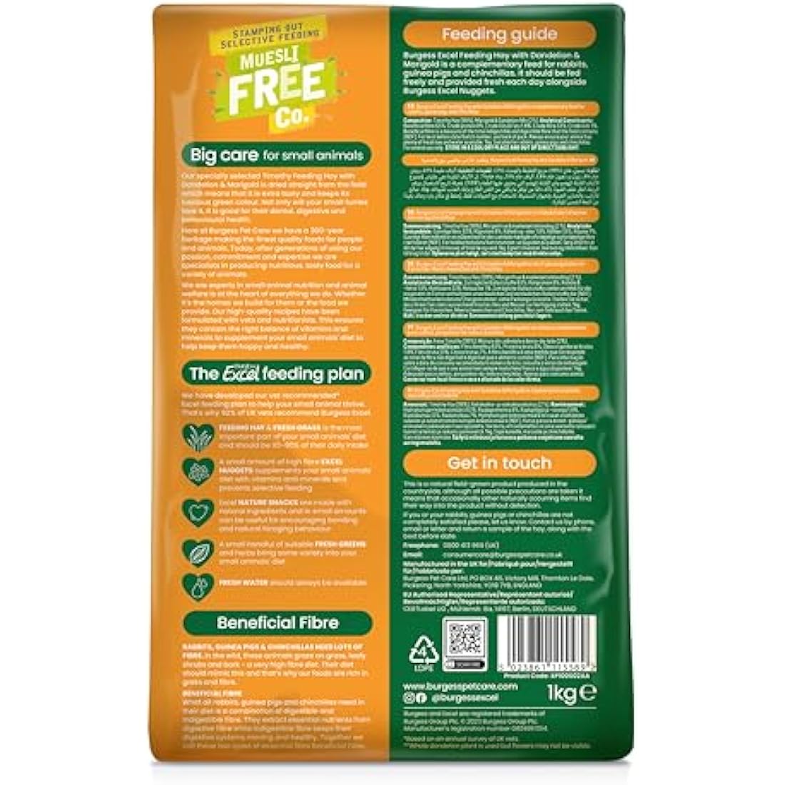 Burgess Excel Dandelion & Marigold Timothy Feeding Hay, 1kg – Dandelion & Marigold Feeding Hay for Rabbits, Guinea Pigs and Chinchillas – 100% Natural Ingredients, Small Animal Timothy Feeding Hay