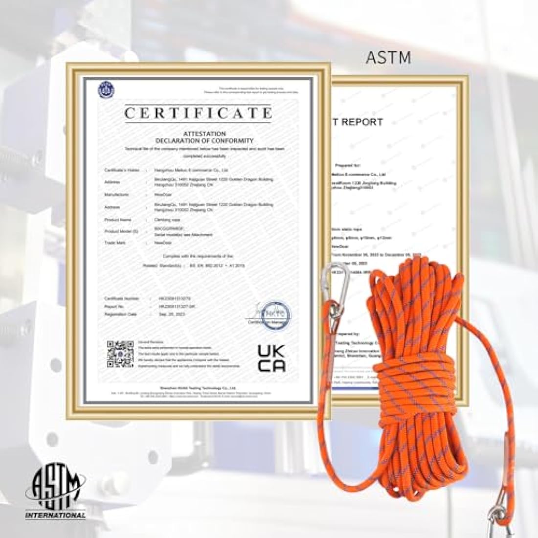 NewDoar 18KN Static Climbing Rope 10mm Accessory Cord Equipment 33FT(10M) 66FT(20M) 98FT(30M) 165FT(50M) Escape Rope with 2 Carabiners for Ice Climbing Fire Rescue Rope Safety Rope