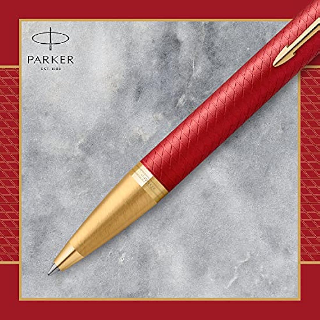 Parker IM Ballpoint Pen | Premium Red Lacquer with Gold Trim | Medium Point with Blue Ink Refill | Gift Box