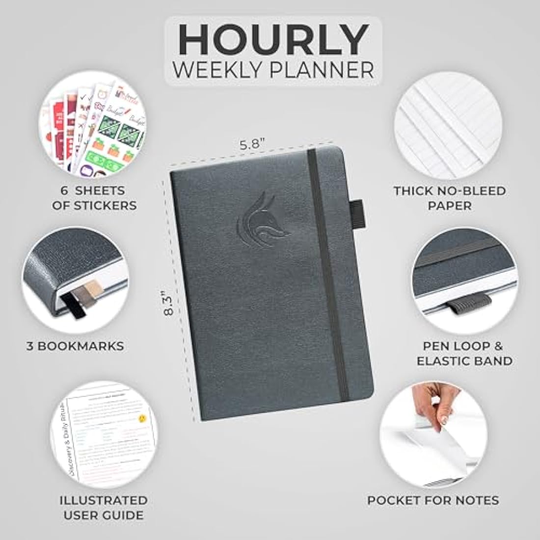 Clever Fox Planner Schedule – Undated Weekly & Monthly Life Planner with Time Slots, Appointment Book & Daily Organizer, A5 (Grey)