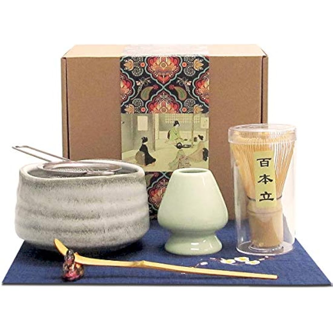 Artcome Japanese Matcha Tea Set, Matcha Whisk, Traditional Scoop, Matcha Bowl, Ceramic Whisk Holder, Handmade Matcha Ceremony Kit for Traditional Japanese Tea Ceremony (7 Pcs)