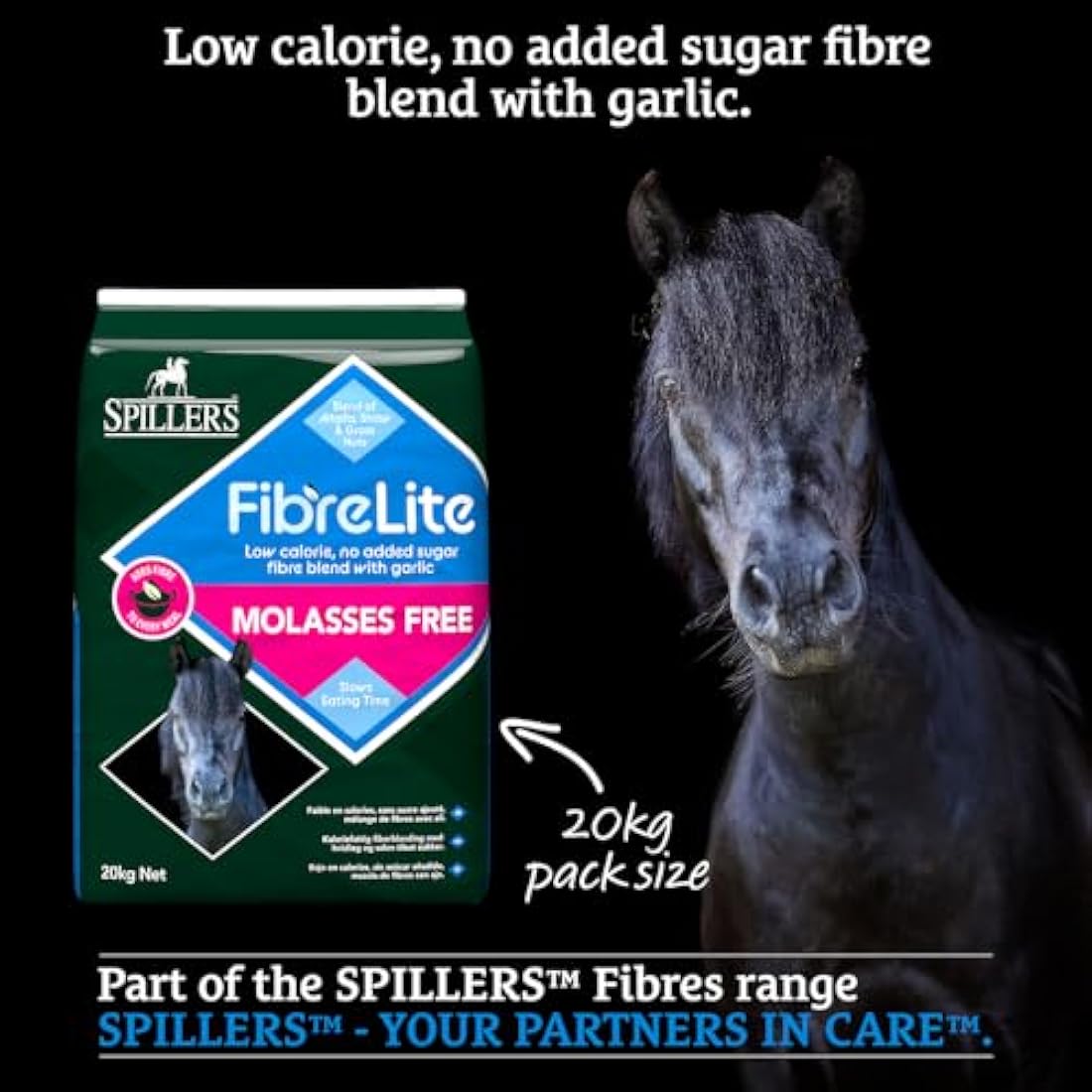 SPILLERS Fibre Lite Molasses Free Horse Feed 20kg - Horse Feed Ideal For Feeding Alongside Compound Feeds or Balancers - Includes Chopped Alfalfa and Garlic for Horses
