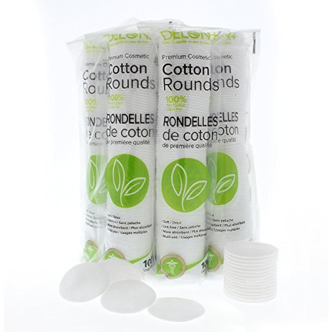 DELON+ Premium Cotton Rounds with Aloe Vera & B5 Provitamin - 100 Count pack of 8