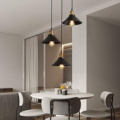 DELIPOP 3 Lights Vintage Pendant Light, E27 Black Metal Hanging Lights, Industrial Ceiling Lights for Kitchen Bedroom Living Dining Room