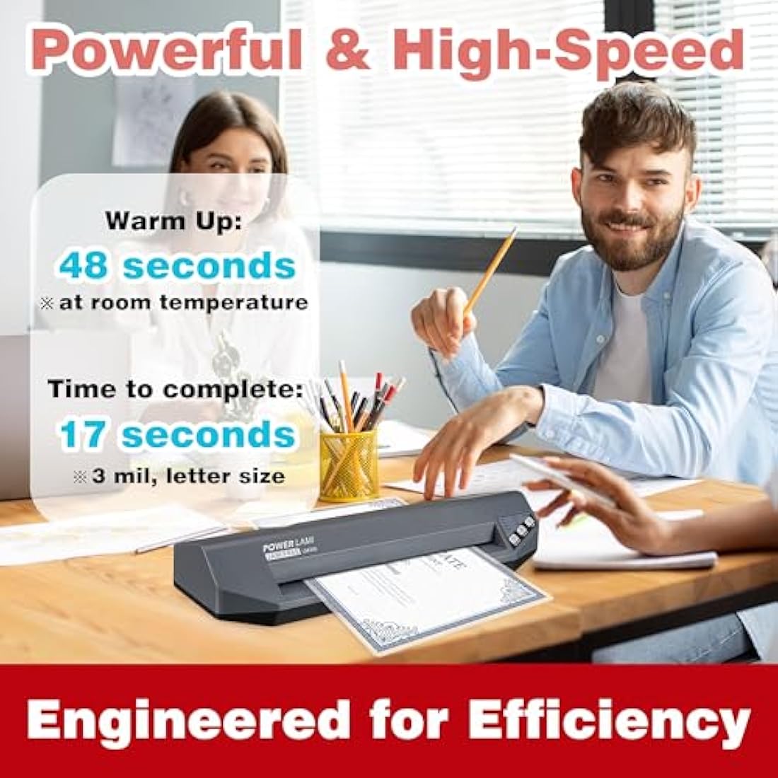 SINCHI 75-250 Micron Commercial Laminating Machine, A3-Size, 48-Second Warm-up, Max. 18s/Page, Heavy Duty, Never Jam, Thermal Laminator Machine with 10 Laminating Pouches for Office and School
