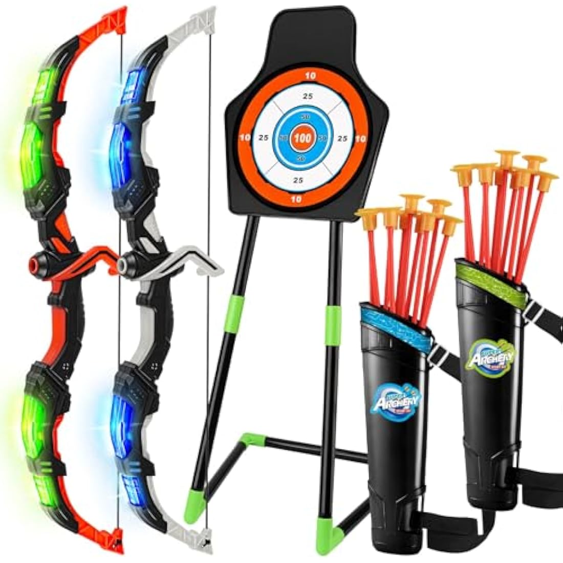 Own1one Bow and Arrow Set for Kids, Kids Archery Set with LED Lights, Suction Cup Arrows, Standing Target, Quivers, Outdoor Toys Gifts for 3 4 5 6 7 8 9-12 Years Old Boys Girls