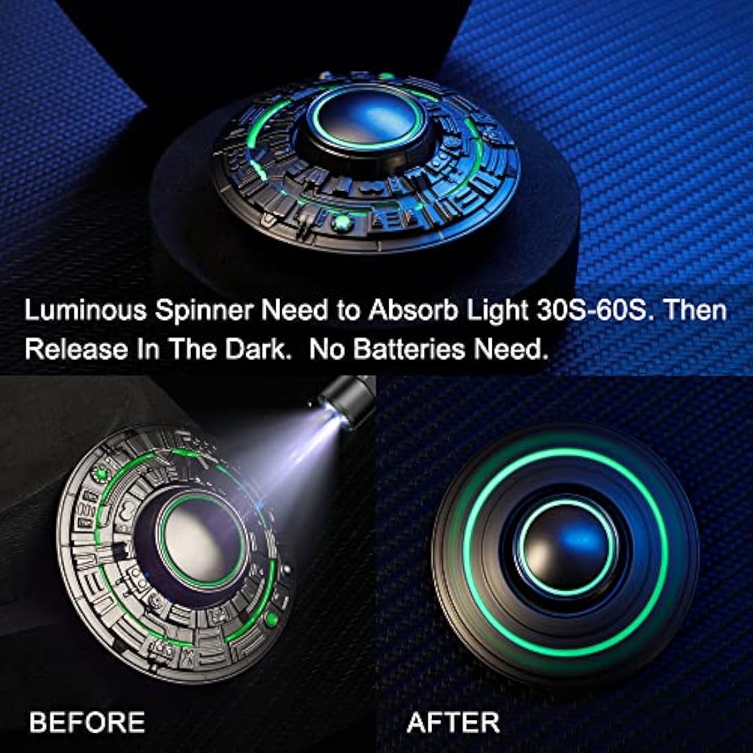 UFO Fidget Spinner Toy, Luminous Spinning Top Cool Gadget Gift For Kids Adults,Spaceship Finger Hand Spinner Fingertip Gyro Metal for Stress Relief, Glow in the Dark Toy Star Ship for Boy Girls