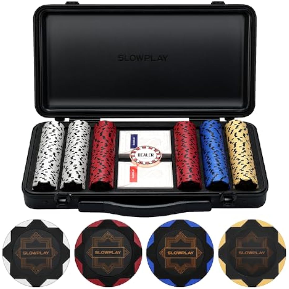SLOWPLAY Nash 14 Grams Clay Poker Chips Set for Texas Hold’em, 300 PCS [Blank Chips] Features a High-end Chip case with Extra Durable German Polycarbonate Shell, for Poker Players