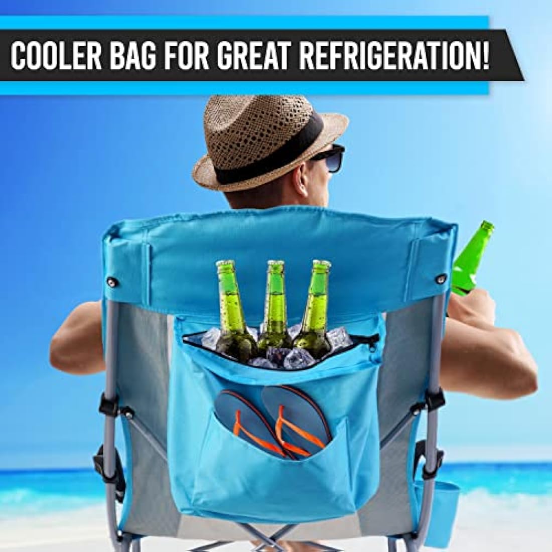 Nice C Beach Camping Chair, Folding Chair w/Cooler High Back, Ultralight Chair with Cup Holder & Carry Bag Compact & Heavy Duty Outdoor, Camping, BBQ, Beach, Travel, Picnic, Festival (2 Of Orange)
