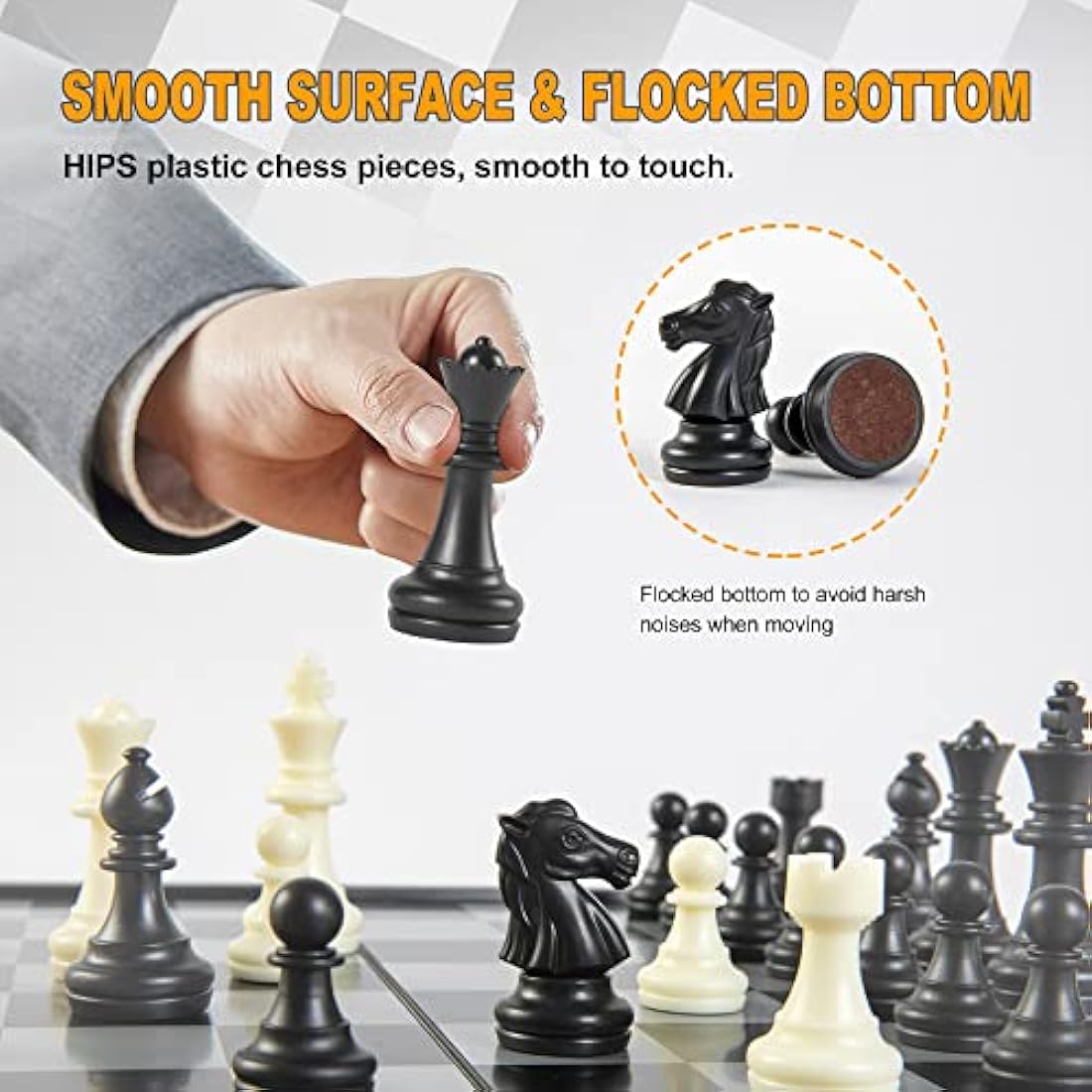 Snocyo Chess Set, Folding Chess Board, Magnetic Chess Pieces, Travel Chess Games Toys for Kids Adults, Portable Chess Board Set, Educational Board Games Gifts (Black/White)