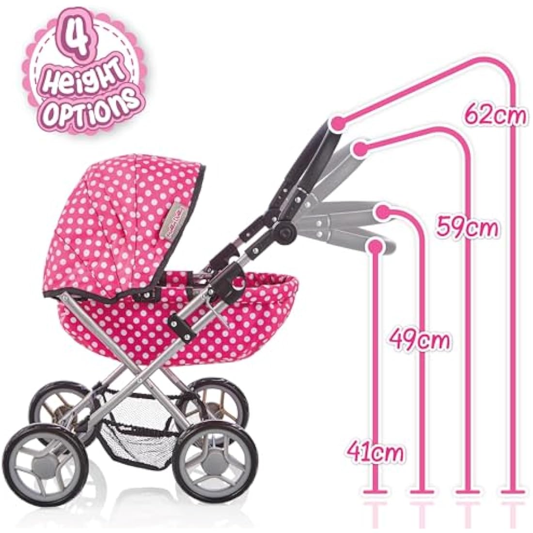 Molly Dolly My First Dolls Pram - Adjustable Toy Pram for Girls Age 2-5 Year Old - Baby Doll Pram - Dolls Toy Pushchair Stroller
