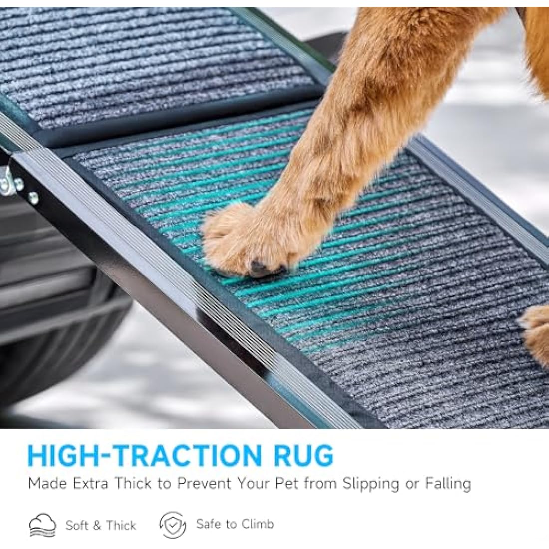 CO-Z Dog Ramp for Car, 170 cm Folding Pet Ramp for Large Dogs up to 90 kg with Non-Slip Rug Surface, Portable Dog Pet Stairs for Car SUV Truck Bed Sofa, Indoor and Outdoor Use
