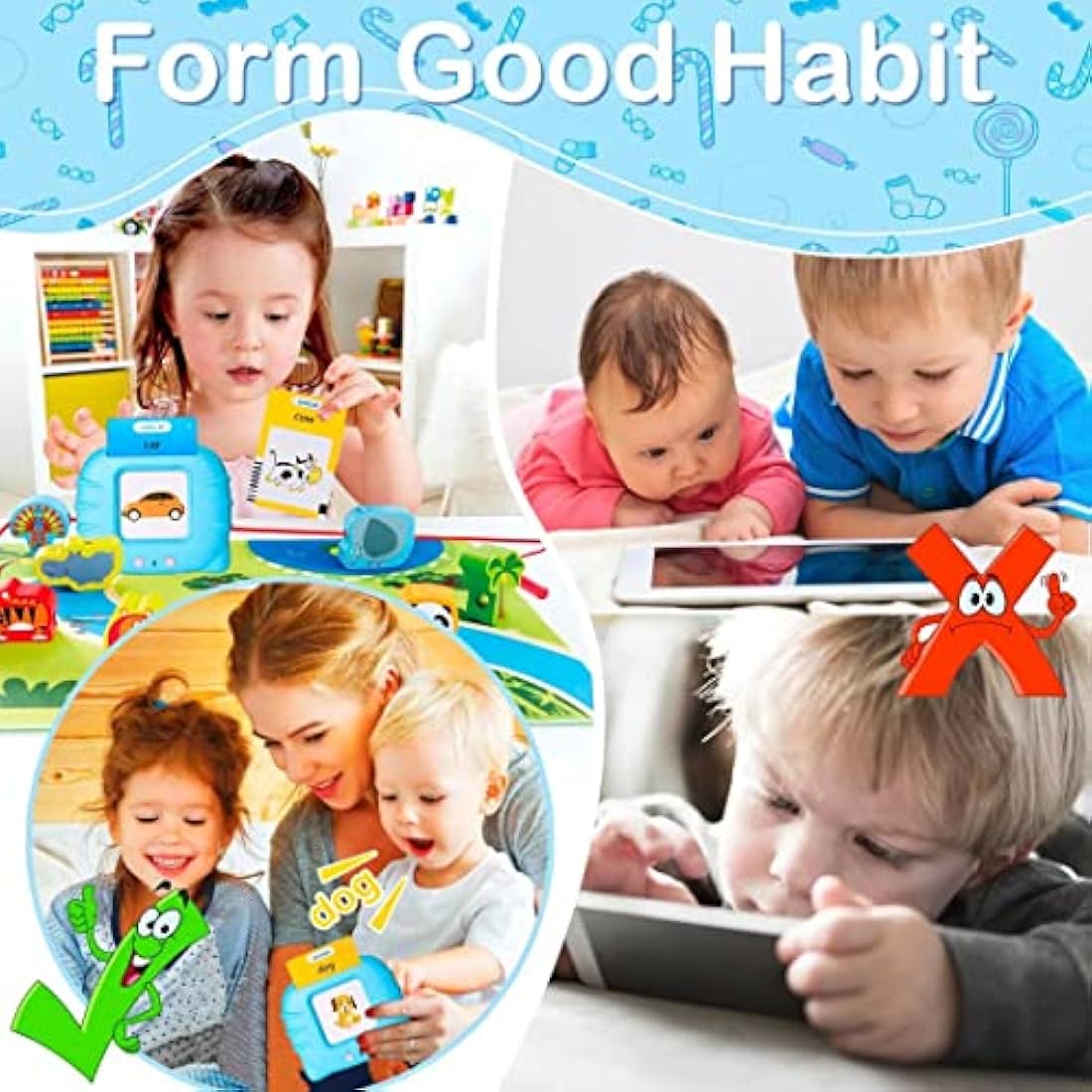 Talking Flash Cards Early Educational Toys for 3 4 5 6 Year Old Baby Boys Girls, Preschool Learning Reading Machine with 224 Words, Montessori Interactive Gift for Kids Toddlers