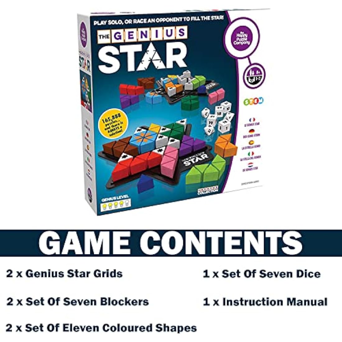 The Happy Puzzle Company The Genius Star Game - 165,000+ Puzzle Challenges for a Fun Family Board Game Night - Logic Puzzles STEM Educational Learning Resources - Smart Games for Kids & Adults Ages 8+