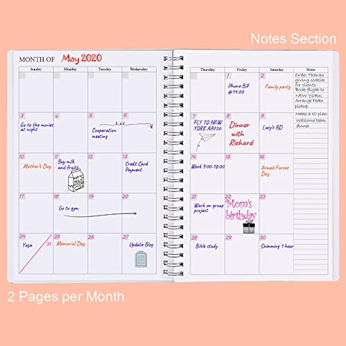 Undated Diary A5 Planner for 2024 or Any Year, Weekly & Monthly Organizer Notebook&Journal to Track Goals, Improve Productivity & Time Management, 15 x 21cm, Perfect to Organize Your Daily Life, Twig
