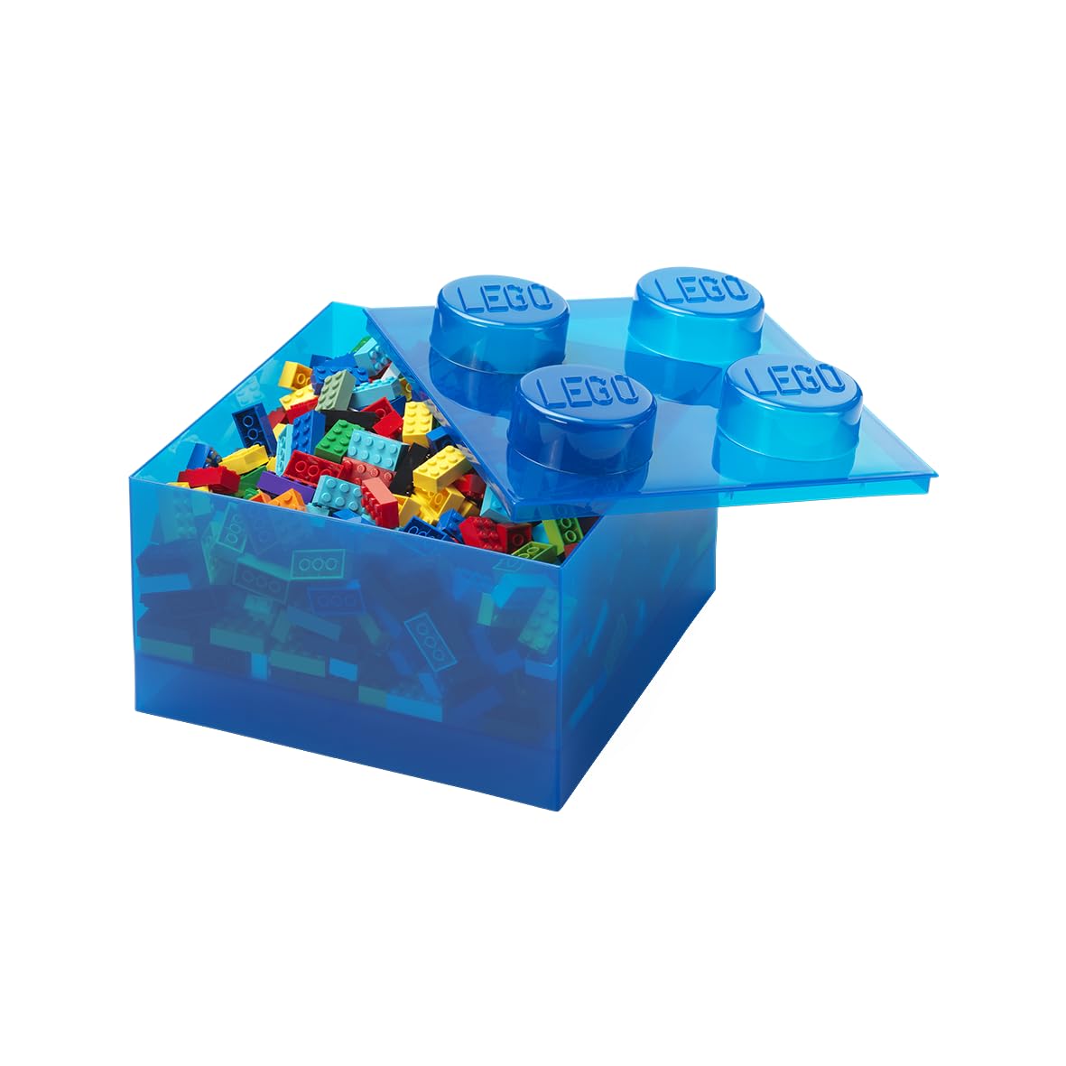Room Copenhagen LEGO Storage Brick 4 Knobs Translucent Blue - Stackable Plastic Storage Box with Lid for Kids and Adults Desk Organizer and Toy Box
