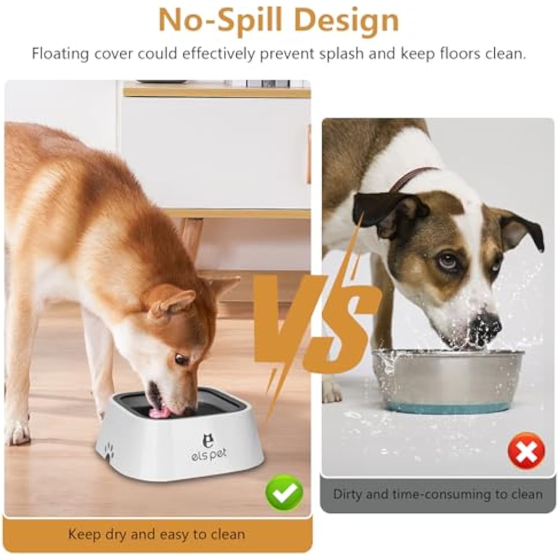 Non Spill Dog Water Bowl, Splash-Free, No Spill, Anti-Choking Dog Bowl, Vehicle Carried Pet Water Bowl for Dogs, Cat, Puppy, Kitty, 1.5L Large Capacity (Grey)