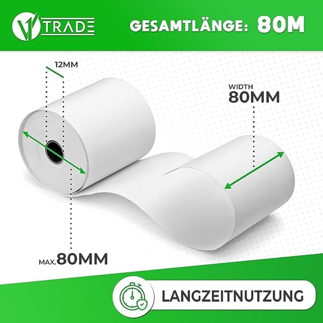 V1 Trade Thermal Rolls 80 mm x 80 m x 12 mm (Pack of 48) - Cash Register Rolls 80 mm Thermal for Cash Register - EC Rolls Made of Thermal Paper 42 g/m2 - Receipt Rolls Thermal 80 mm for Receipt